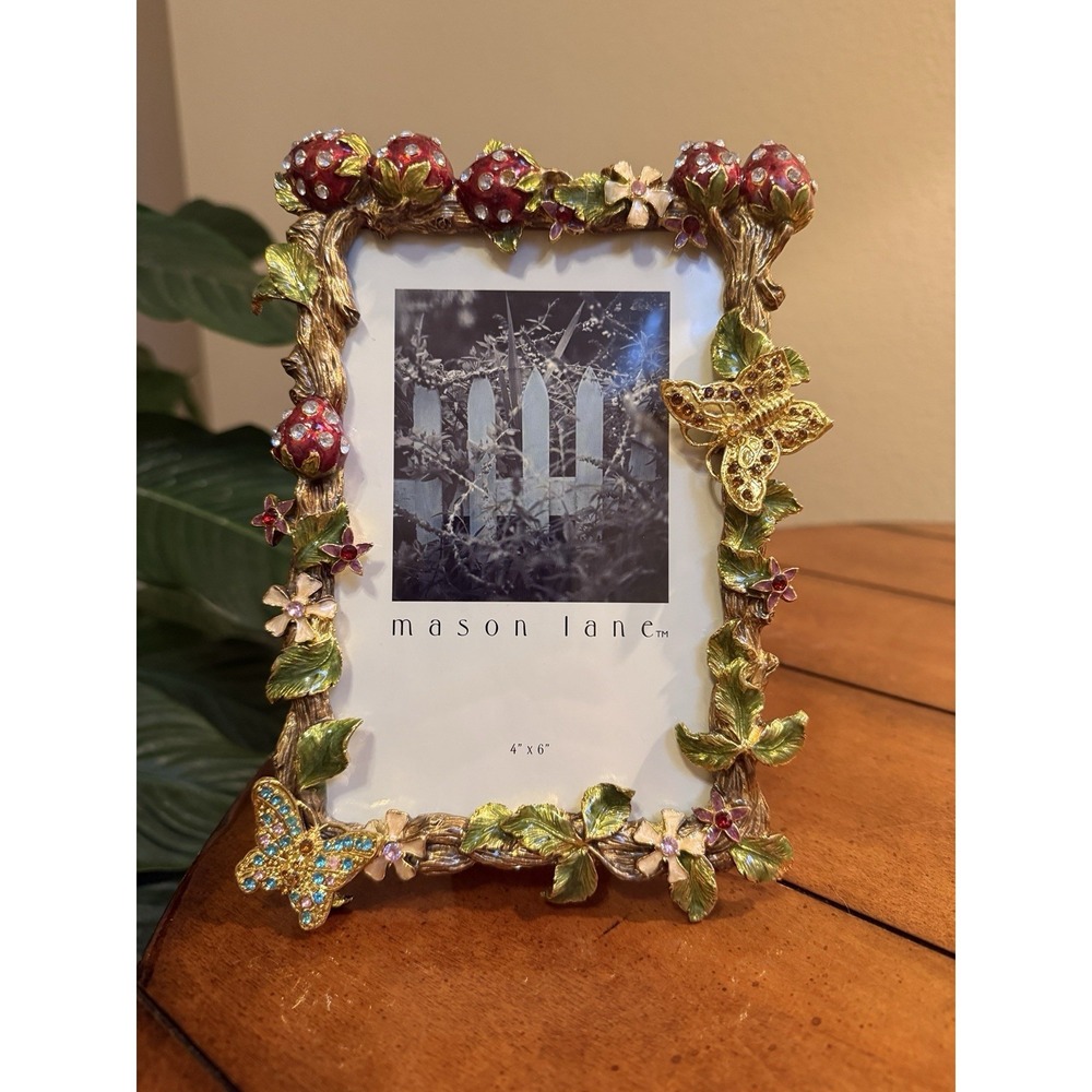 Mason Lane Picture Frame Metal Floral , Butterfly & Strawberry Bejeweled 4 x 6